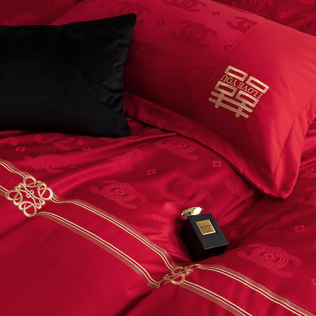 91家纺网 家纺一手货源 找家纺 金麦家纺 2025新款亲肤提花面料刺绣婚庆四件套-婚庆系列 永恒