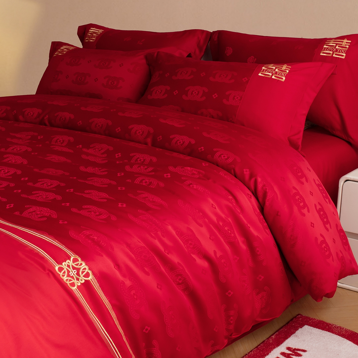 91家纺网 家纺一手货源 找家纺 金麦家纺 2025新款亲肤提花面料刺绣婚庆四件套-婚庆系列 永恒