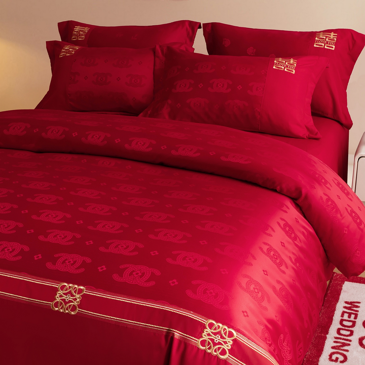 91家纺网 家纺一手货源 找家纺 金麦家纺 2025新款亲肤提花面料刺绣婚庆四件套-婚庆系列 永恒