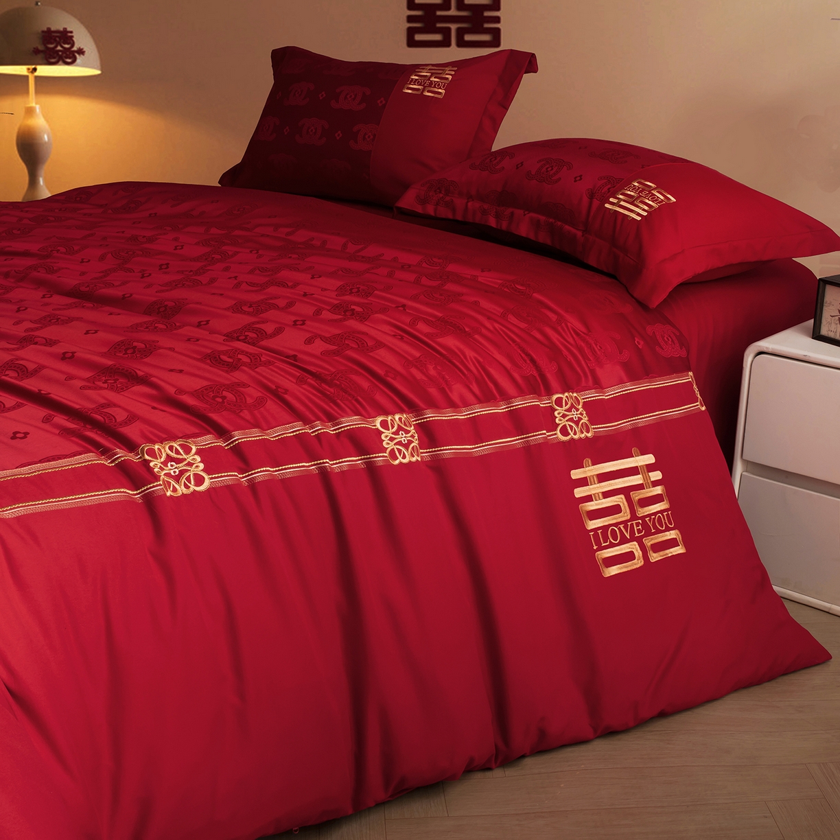 91家纺网 家纺一手货源 找家纺 金麦家纺 2025新款亲肤提花面料刺绣婚庆四件套-婚庆系列 永恒