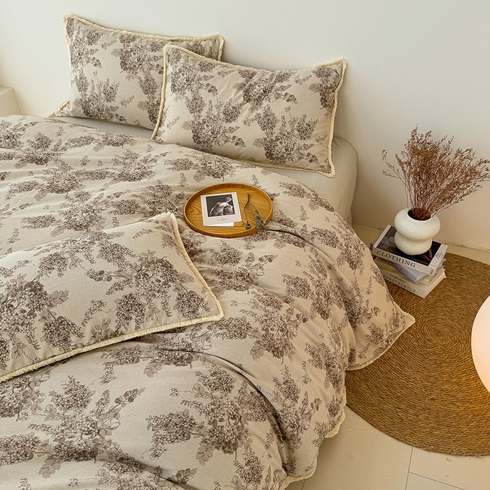 91家纺网 家纺一手货源 找家纺 （总）竹合家纺 2025秋冬新品高克重爆款流苏边色织仿麻复古侘寂风四件套 （零售价格不可低于148元）