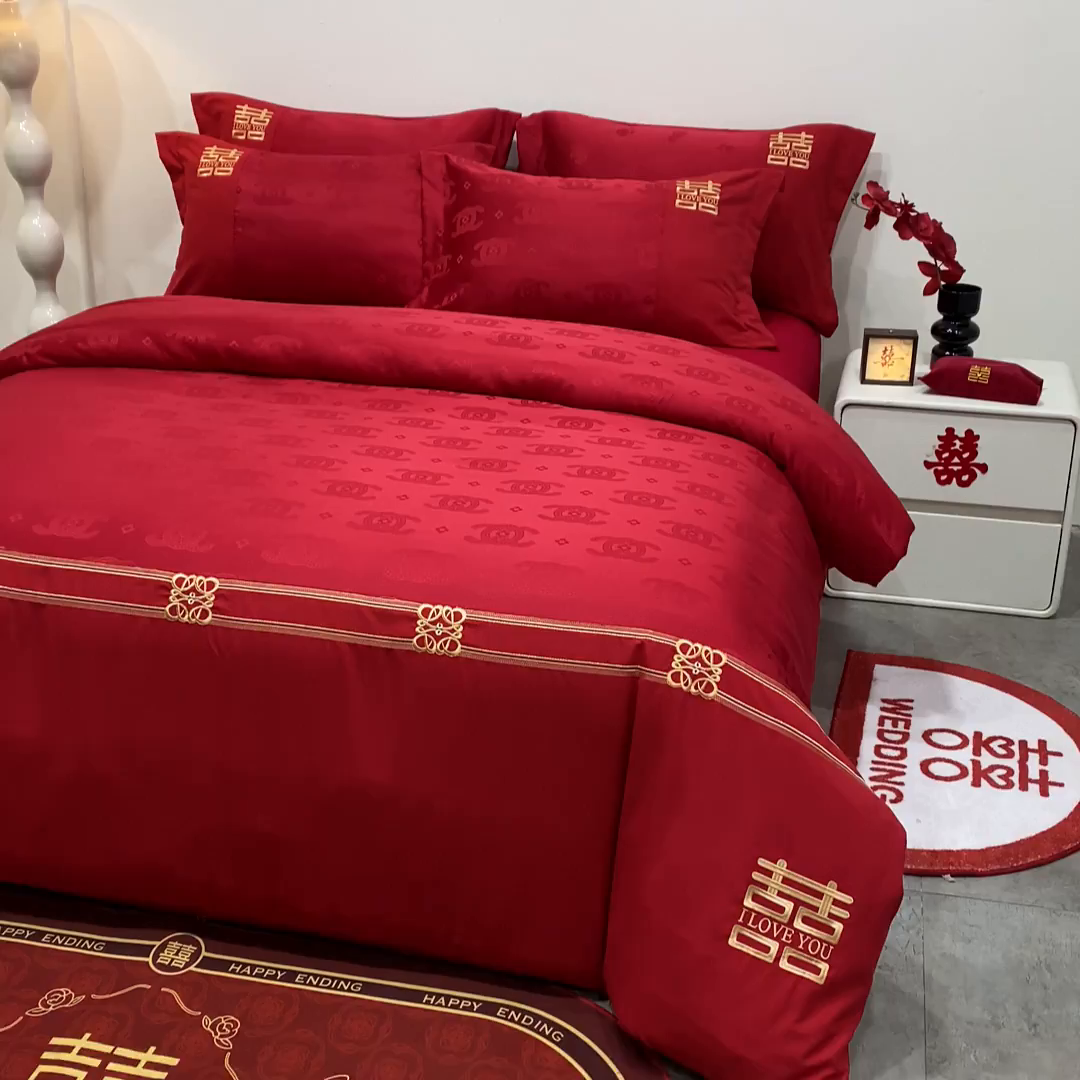 91家纺网 家纺一手货源 找家纺 金麦家纺 2025新款亲肤提花面料刺绣婚庆四件套-婚庆系列 永恒