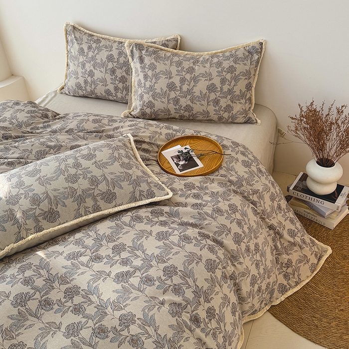 91家纺网 家纺一手货源 找家纺 （总）竹合家纺 2025秋冬新品高克重爆款流苏边色织仿麻复古侘寂风四件套 （零售价格不可低于148元）