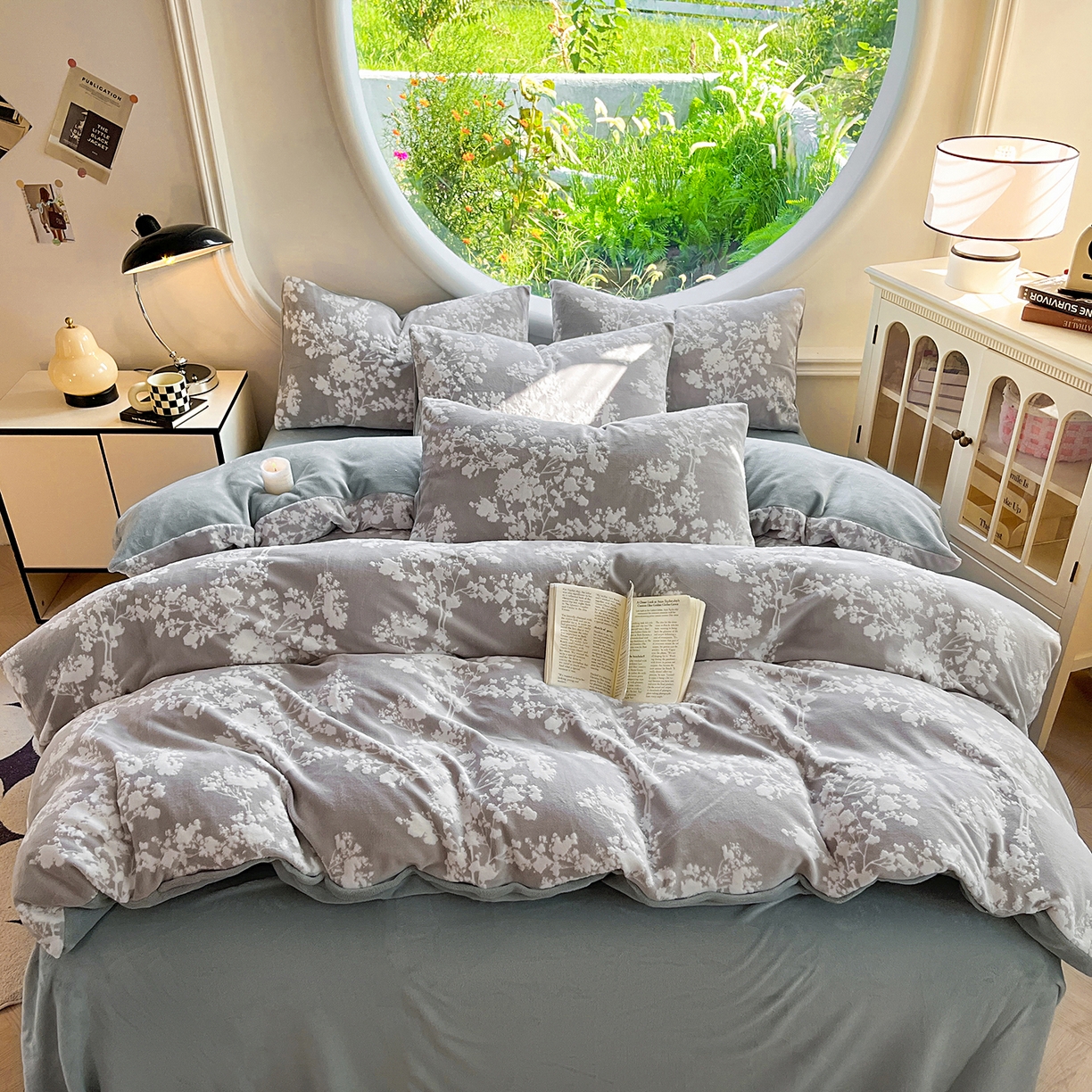 91家纺网 家纺一手货源 找家纺 大境 2025秋冬新款A类230克牛奶绒雕花烂花绒宝宝绒床笠款床单款四件套 叶之恋