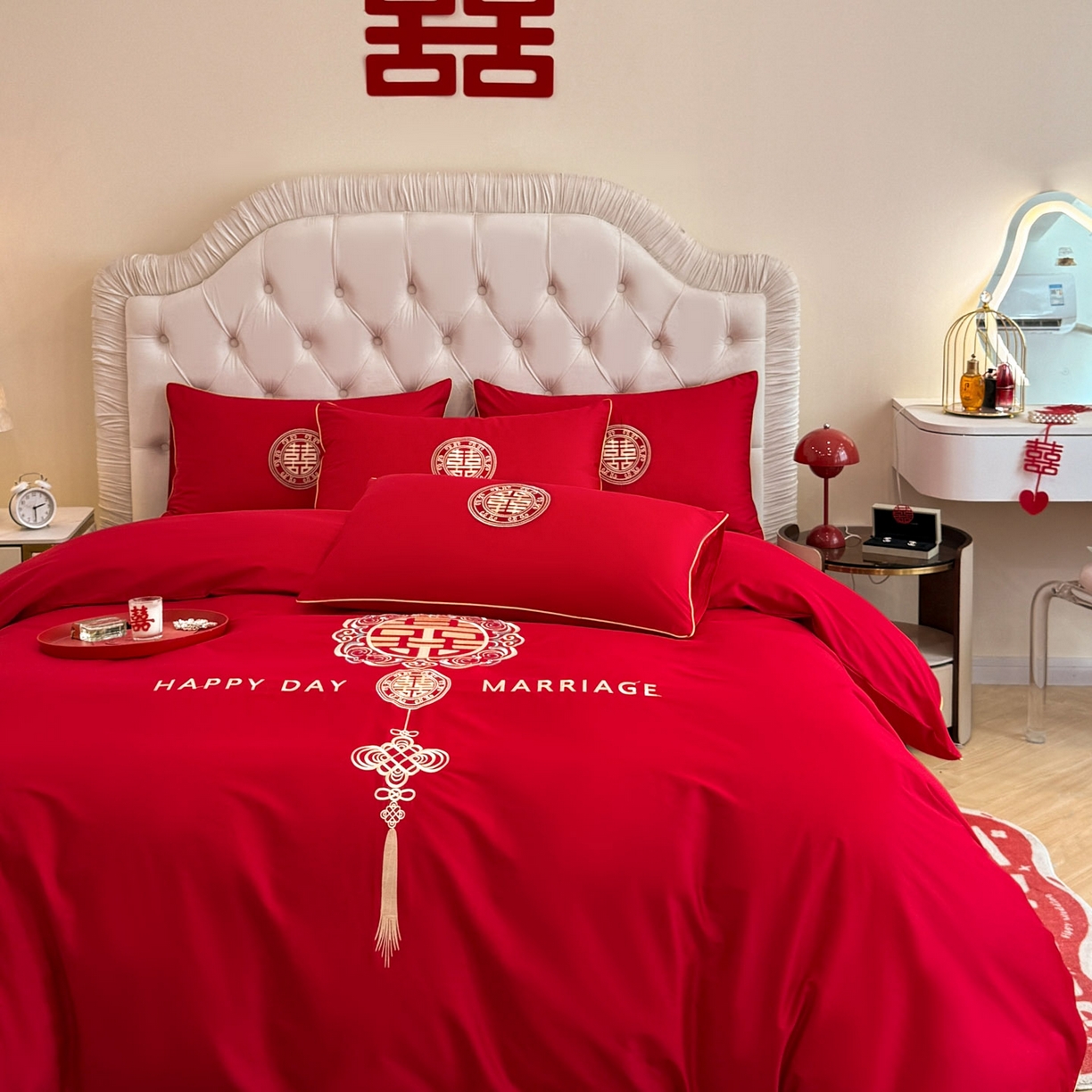 91家纺网 家纺一手货源 找家纺 （总）金麦家纺 2025新款亲肤磨毛刺绣婚庆四件套