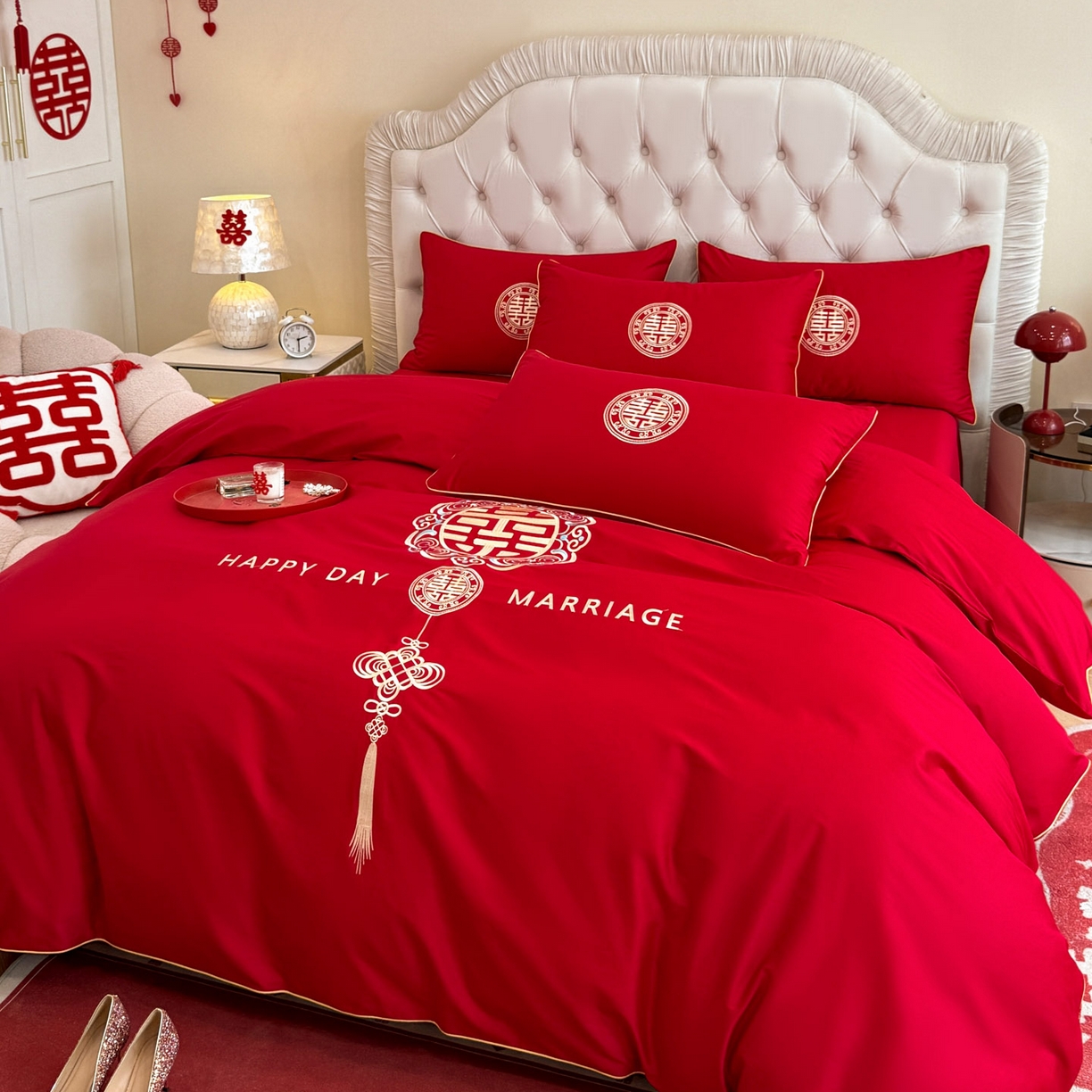 91家纺网 家纺一手货源 找家纺 （总）金麦家纺 2025新款亲肤磨毛刺绣婚庆四件套