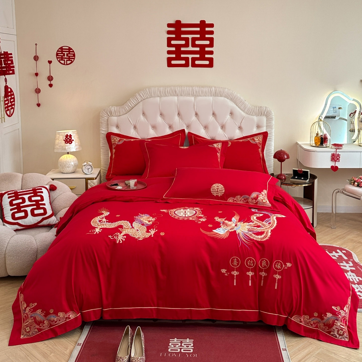 91家纺网 家纺一手货源 找家纺 （总）金麦家纺 2025新款亲肤磨毛刺绣婚庆四件套