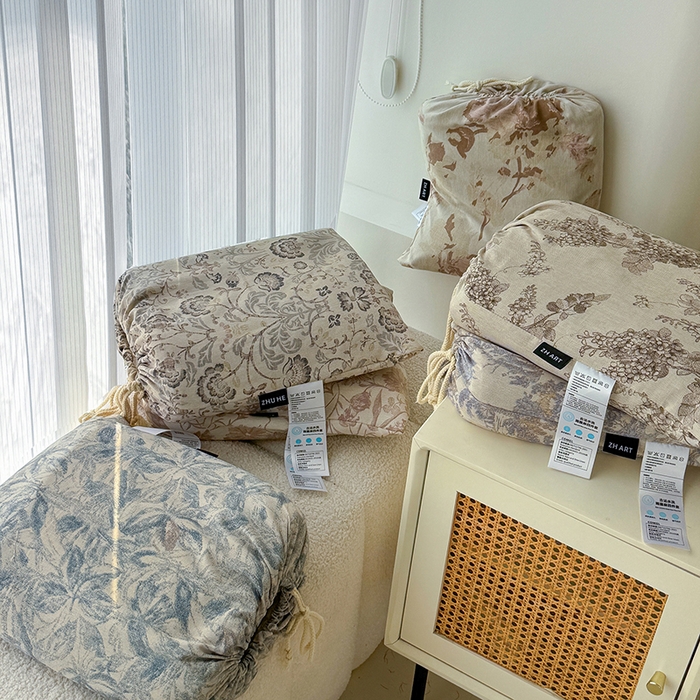 91家纺网 家纺一手货源 找家纺 （总）竹合家纺 2025秋冬新品高克重爆款流苏边色织仿麻复古侘寂风四件套 （零售价格不可低于148元）