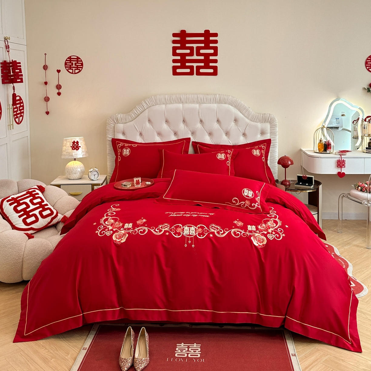 金麦家纺 2025新款亲肤磨毛刺绣婚庆四件套 喜爱