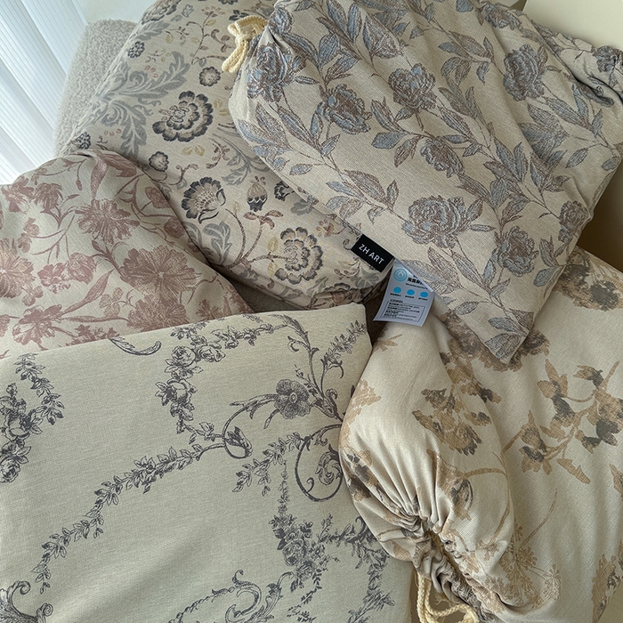 91家纺网 家纺一手货源 找家纺 竹合家纺 2026高克重流苏色织亚麻复古侘寂风小布袋四件套（零售价格不可低于148元） 组合图仅做展示不可下单