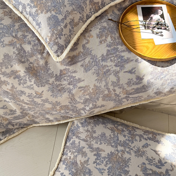 91家纺网 家纺一手货源 找家纺 竹合家纺 2026高克重流苏色织亚麻复古侘寂风小布袋四件套（零售价格不可低于148元） 流苏雨露麻-暗香疏影