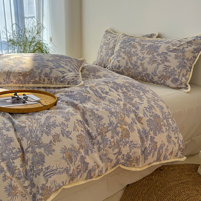 91家纺网 家纺一手货源 找家纺 竹合家纺 2026高克重流苏色织亚麻复古侘寂风小布袋四件套（零售价格不可低于148元） 流苏雨露麻-暗香疏影