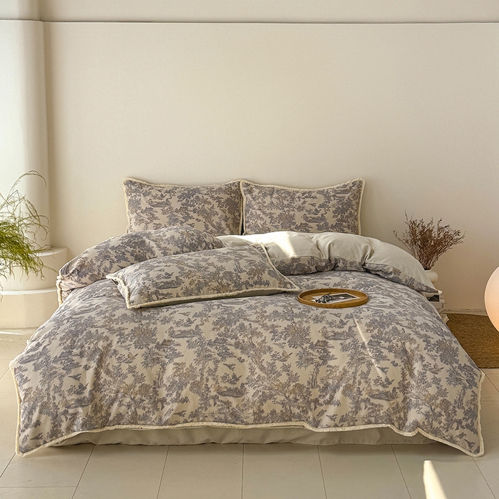 91家纺网 家纺一手货源 找家纺 竹合家纺 2026高克重流苏色织亚麻复古侘寂风小布袋四件套（零售价格不可低于148元） 流苏雨露麻-暗香疏影