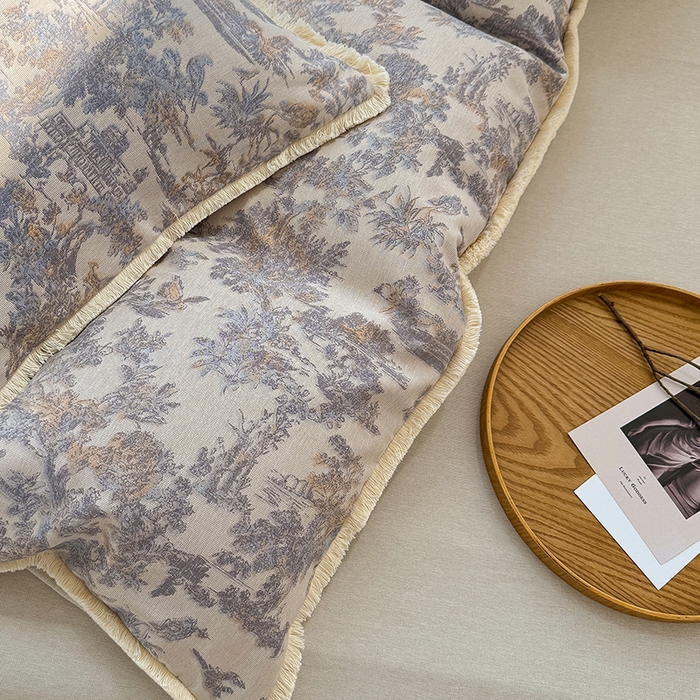 91家纺网 家纺一手货源 找家纺 竹合家纺 2026高克重流苏色织亚麻复古侘寂风小布袋四件套（零售价格不可低于148元） 流苏雨露麻-暗香疏影