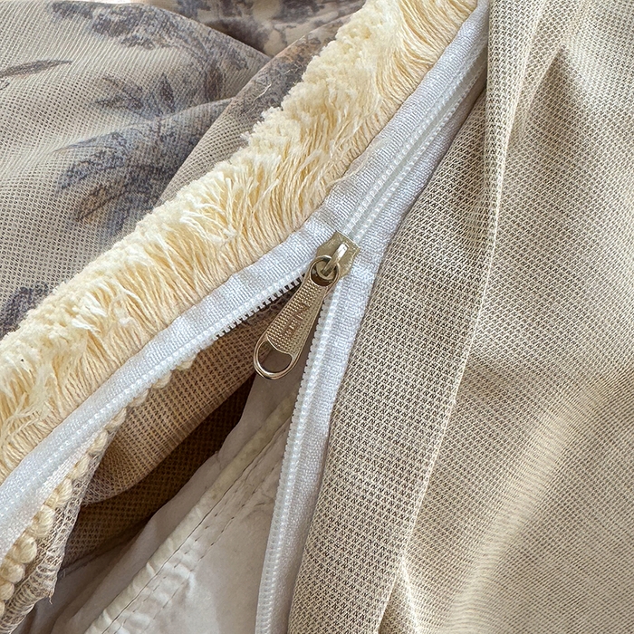 91家纺网 家纺一手货源 找家纺 竹合家纺 2026高克重流苏色织亚麻复古侘寂风小布袋四件套（零售价格不可低于148元） 流苏雨露麻-暗香疏影