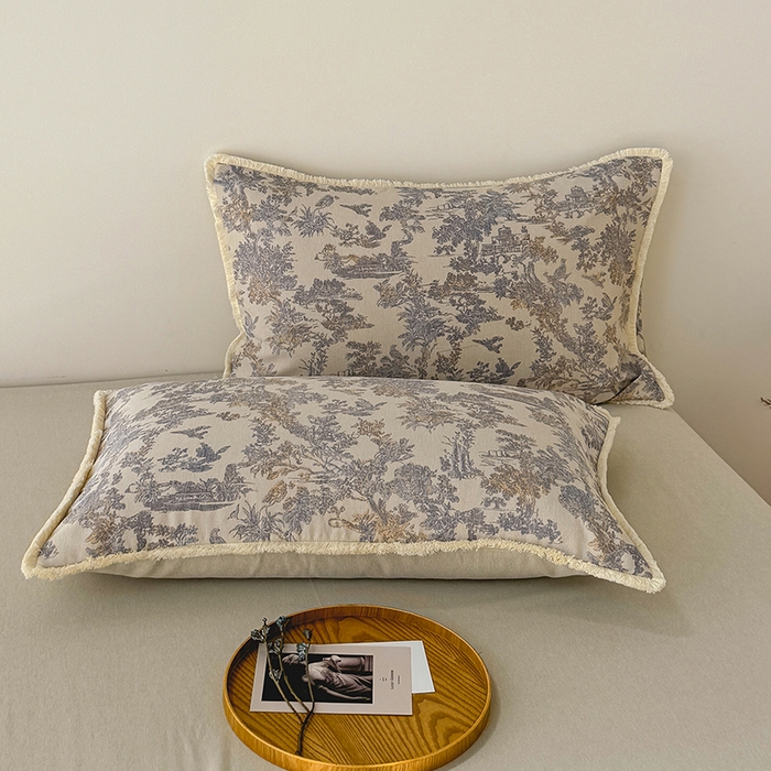 91家纺网 家纺一手货源 找家纺 竹合家纺 2026高克重流苏色织亚麻复古侘寂风小布袋四件套（零售价格不可低于148元） 流苏雨露麻-暗香疏影