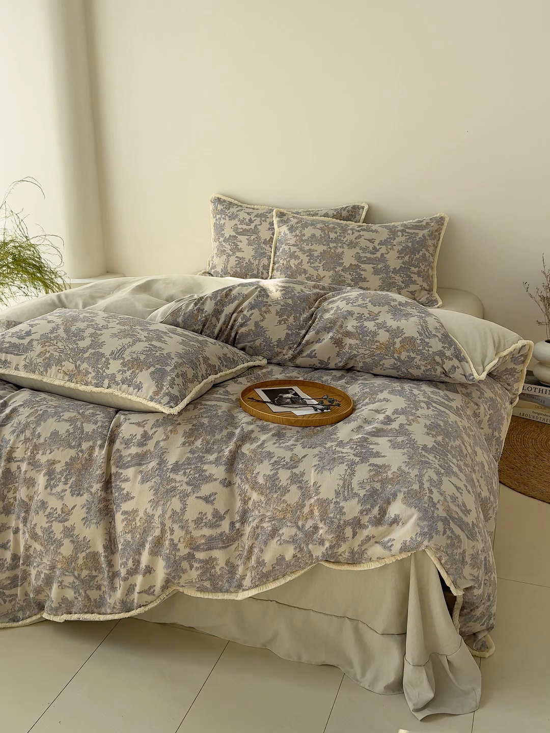 91家纺网 家纺一手货源 找家纺 竹合家纺 2026高克重流苏色织亚麻复古侘寂风小布袋四件套（零售价格不可低于148元） 流苏雨露麻-暗香疏影