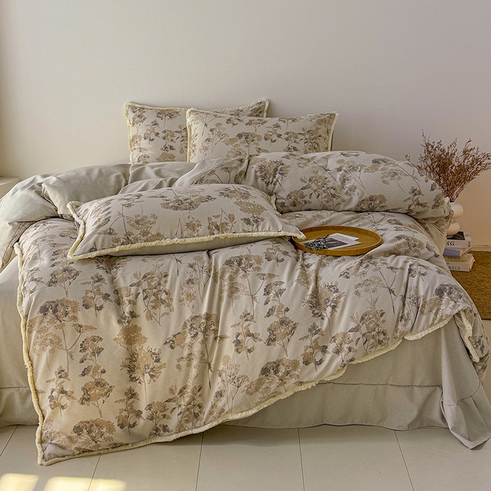 91家纺网 家纺一手货源 找家纺 竹合家纺 2026高克重流苏色织亚麻复古侘寂风小布袋四件套（零售价格不可低于148元） 流苏雨露麻-华尔兹