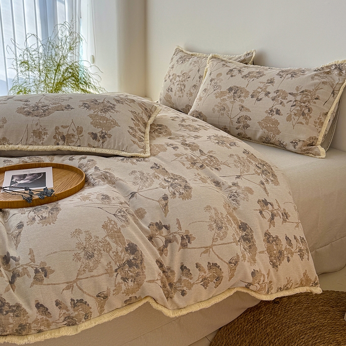 91家纺网 家纺一手货源 找家纺 竹合家纺 2026高克重流苏色织亚麻复古侘寂风小布袋四件套（零售价格不可低于148元） 流苏雨露麻-华尔兹