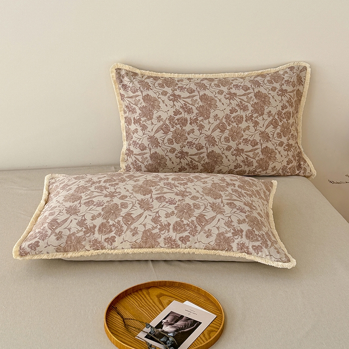 91家纺网 家纺一手货源 找家纺 竹合家纺 2026高克重流苏色织亚麻复古侘寂风小布袋四件套（零售价格不可低于148元） 流苏雨露麻-铃兰颂粉