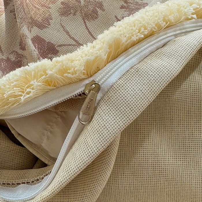 91家纺网 家纺一手货源 找家纺 竹合家纺 2026高克重流苏色织亚麻复古侘寂风小布袋四件套（零售价格不可低于148元） 流苏雨露麻-铃兰颂粉