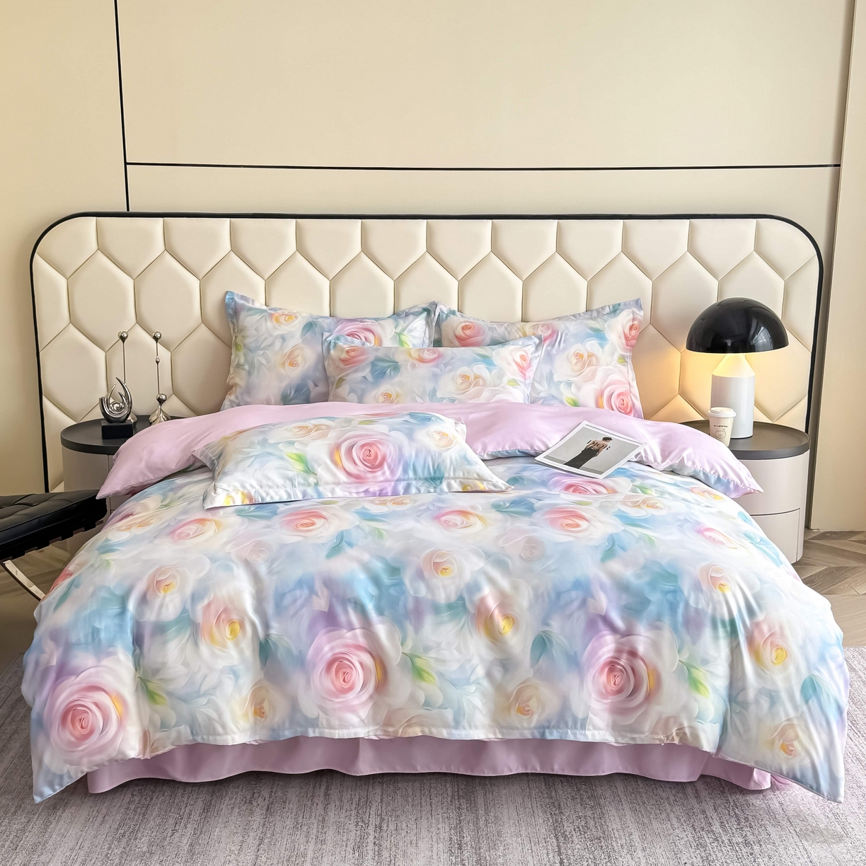 91家纺网 家纺一手货源 找家纺 优纤家纺 2025新款水洗真丝四件套粉红佳人