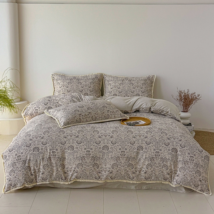 91家纺网 家纺一手货源 找家纺 竹合家纺 2026高克重流苏色织亚麻复古侘寂风小布袋四件套（零售价格不可低于148元） 流苏雨露麻-卢浮秘境