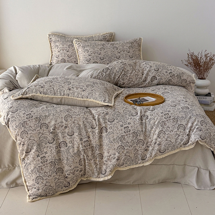 91家纺网 家纺一手货源 找家纺 竹合家纺 2026高克重流苏色织亚麻复古侘寂风小布袋四件套（零售价格不可低于148元） 流苏雨露麻-卢浮秘境