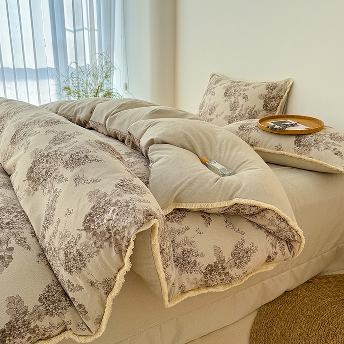 91家纺网 家纺一手货源 找家纺 竹合家纺 2026高克重流苏色织亚麻复古侘寂风小布袋四件套（零售价格不可低于148元） 流苏雨露麻-墨尔本