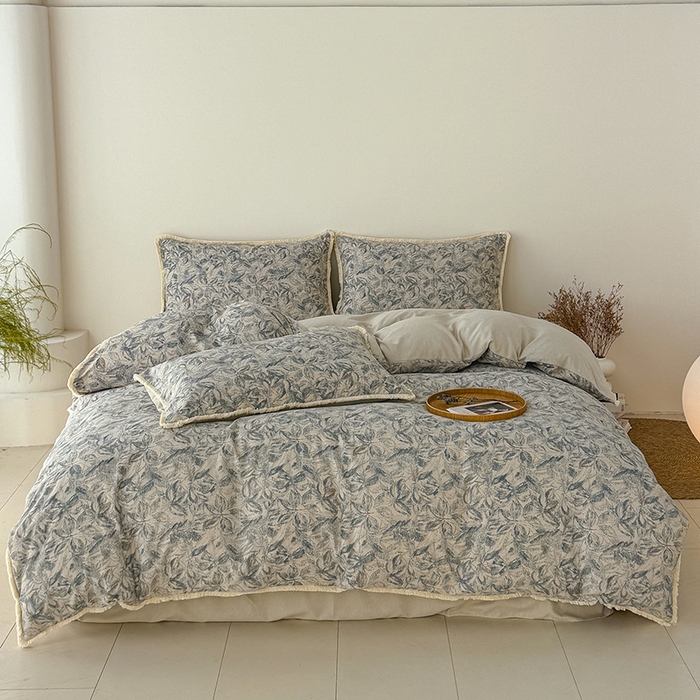 91家纺网 家纺一手货源 找家纺 竹合家纺 2026高克重流苏色织亚麻复古侘寂风小布袋四件套（零售价格不可低于148元） 流苏雨露麻-墨君