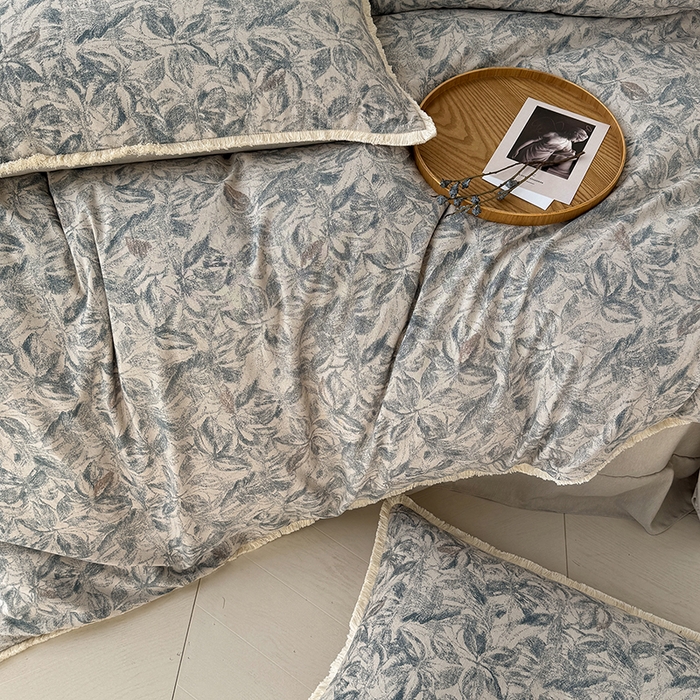 91家纺网 家纺一手货源 找家纺 竹合家纺 2026高克重流苏色织亚麻复古侘寂风小布袋四件套（零售价格不可低于148元） 流苏雨露麻-墨君