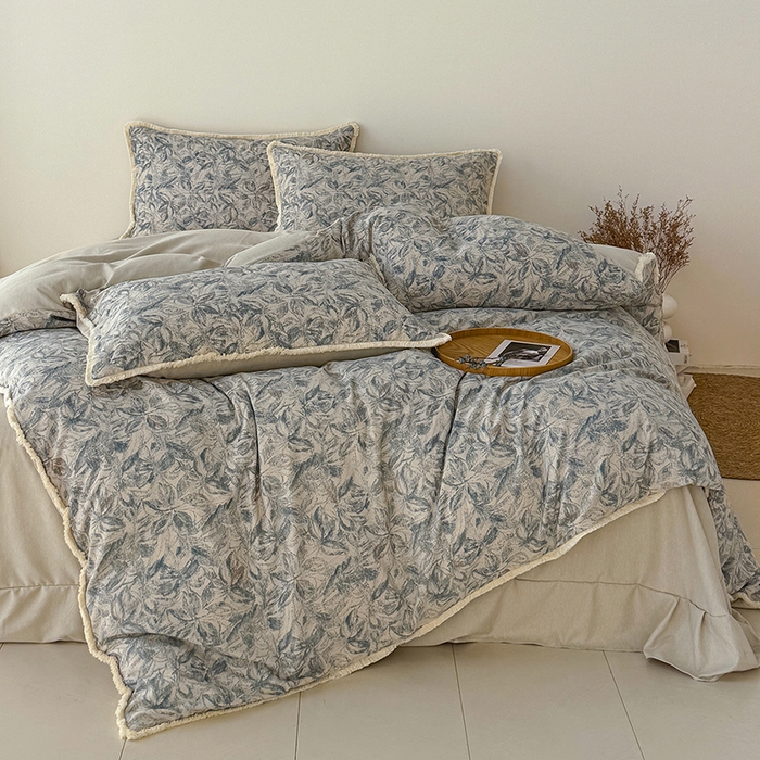 91家纺网 家纺一手货源 找家纺 竹合家纺 2026高克重流苏色织亚麻复古侘寂风小布袋四件套（零售价格不可低于148元） 流苏雨露麻-墨君