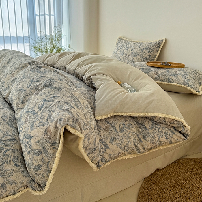 91家纺网 家纺一手货源 找家纺 竹合家纺 2026高克重流苏色织亚麻复古侘寂风小布袋四件套（零售价格不可低于148元） 流苏雨露麻-墨君