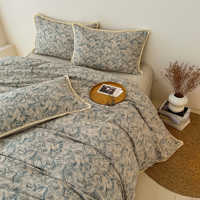 竹合家纺 2026高克重流苏色织亚麻复古侘寂风小布袋四件套（零售价格不可低于148元） 流苏雨露麻-墨君