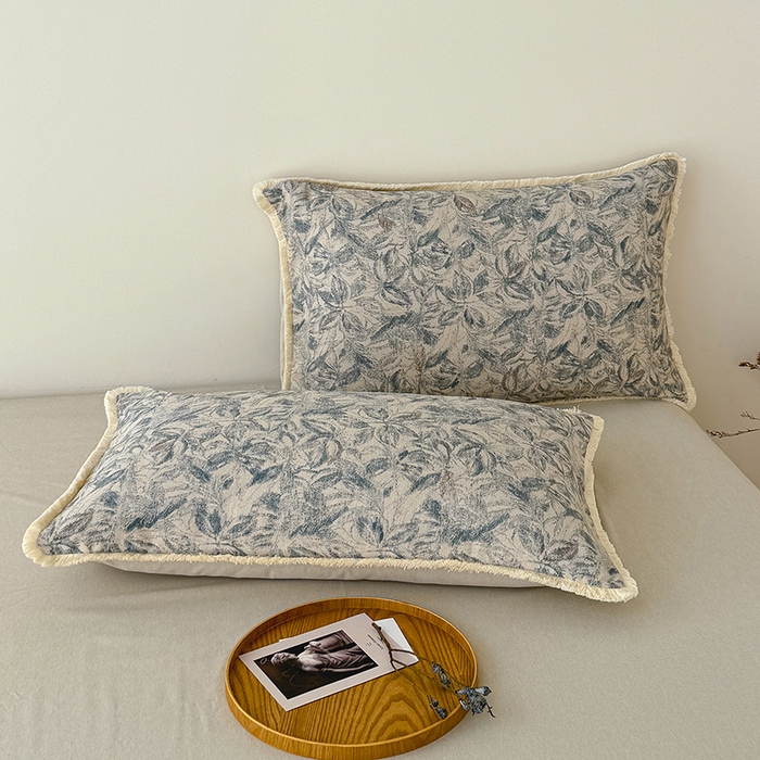 91家纺网 家纺一手货源 找家纺 竹合家纺 2026高克重流苏色织亚麻复古侘寂风小布袋四件套（零售价格不可低于148元） 流苏雨露麻-墨君