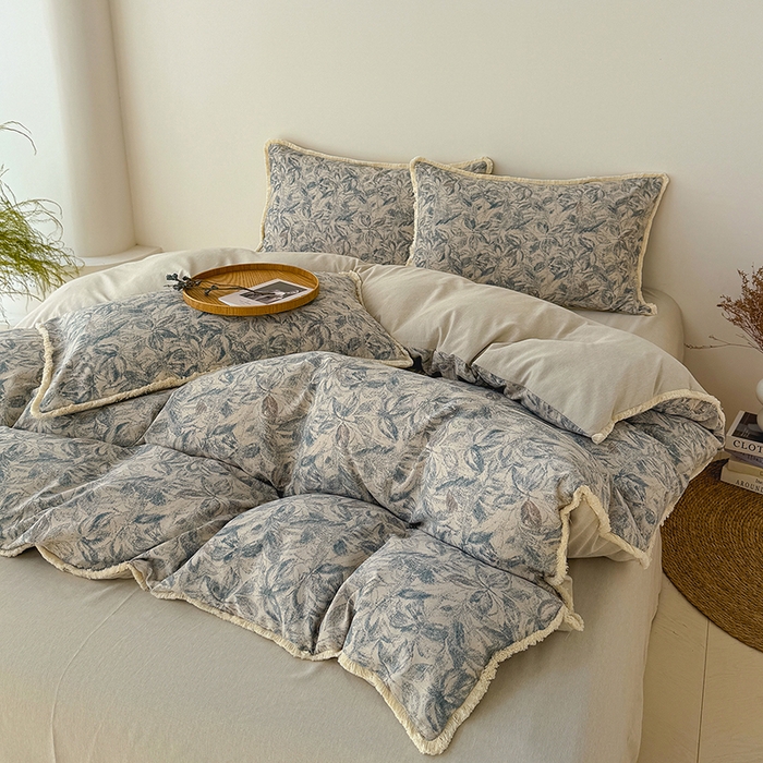 91家纺网 家纺一手货源 找家纺 竹合家纺 2026高克重流苏色织亚麻复古侘寂风小布袋四件套（零售价格不可低于148元） 流苏雨露麻-墨君