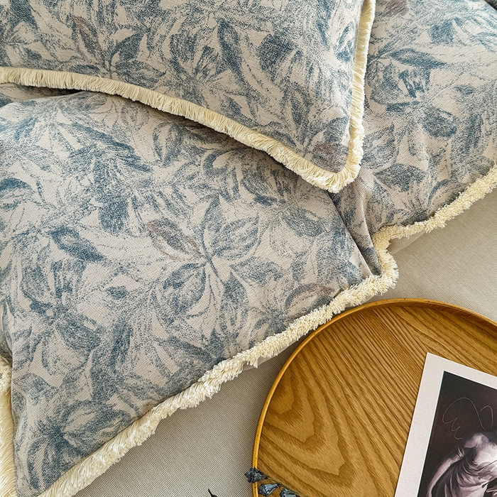 91家纺网 家纺一手货源 找家纺 竹合家纺 2026高克重流苏色织亚麻复古侘寂风小布袋四件套（零售价格不可低于148元） 流苏雨露麻-墨君