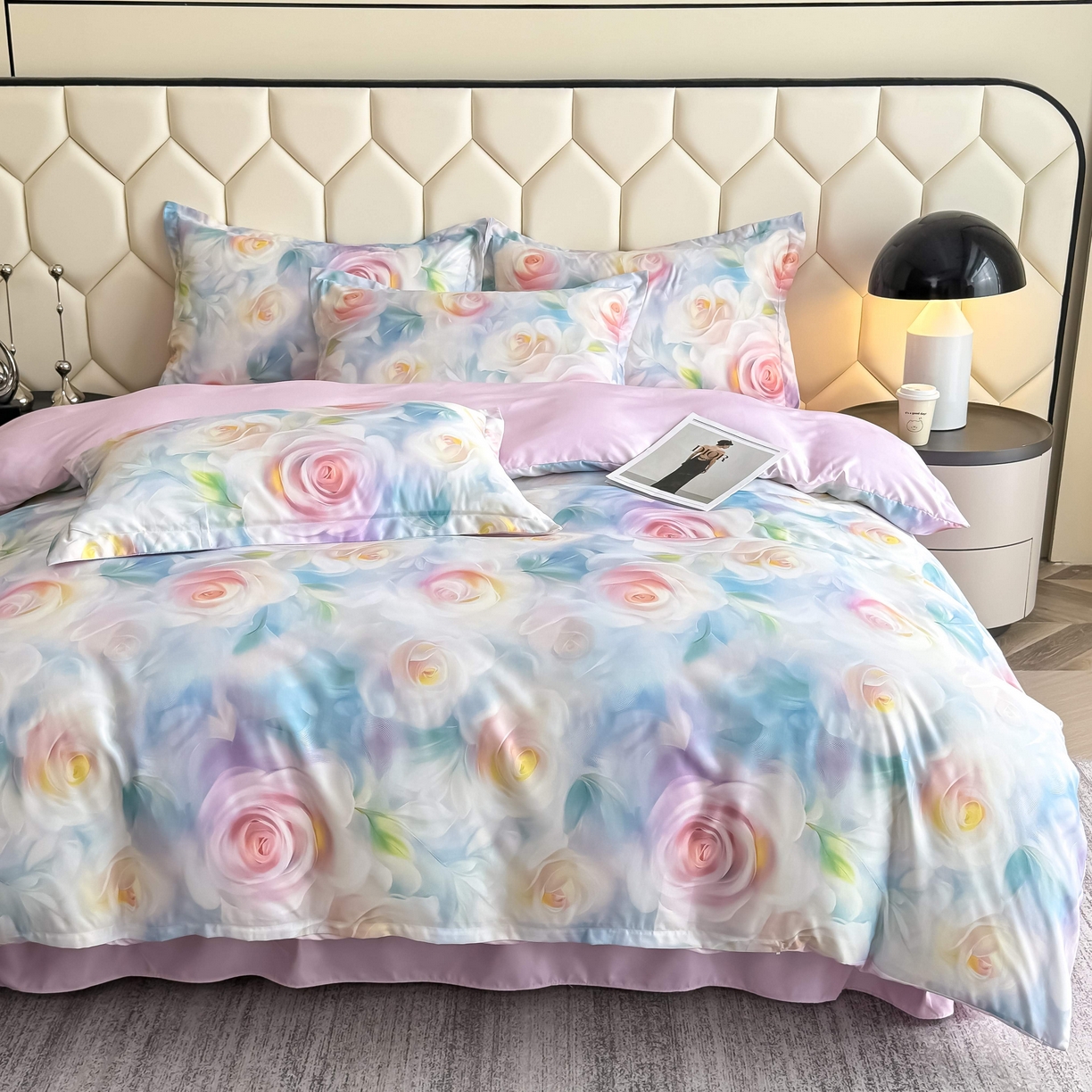 91家纺网 家纺一手货源 找家纺 优纤家纺 2025新款水洗真丝四件套粉红佳人