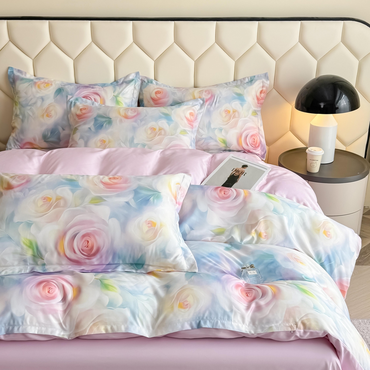 91家纺网 家纺一手货源 找家纺 优纤家纺 2025新款水洗真丝四件套粉红佳人