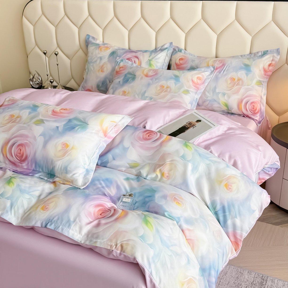 91家纺网 家纺一手货源 找家纺 优纤家纺 2025新款水洗真丝四件套粉红佳人