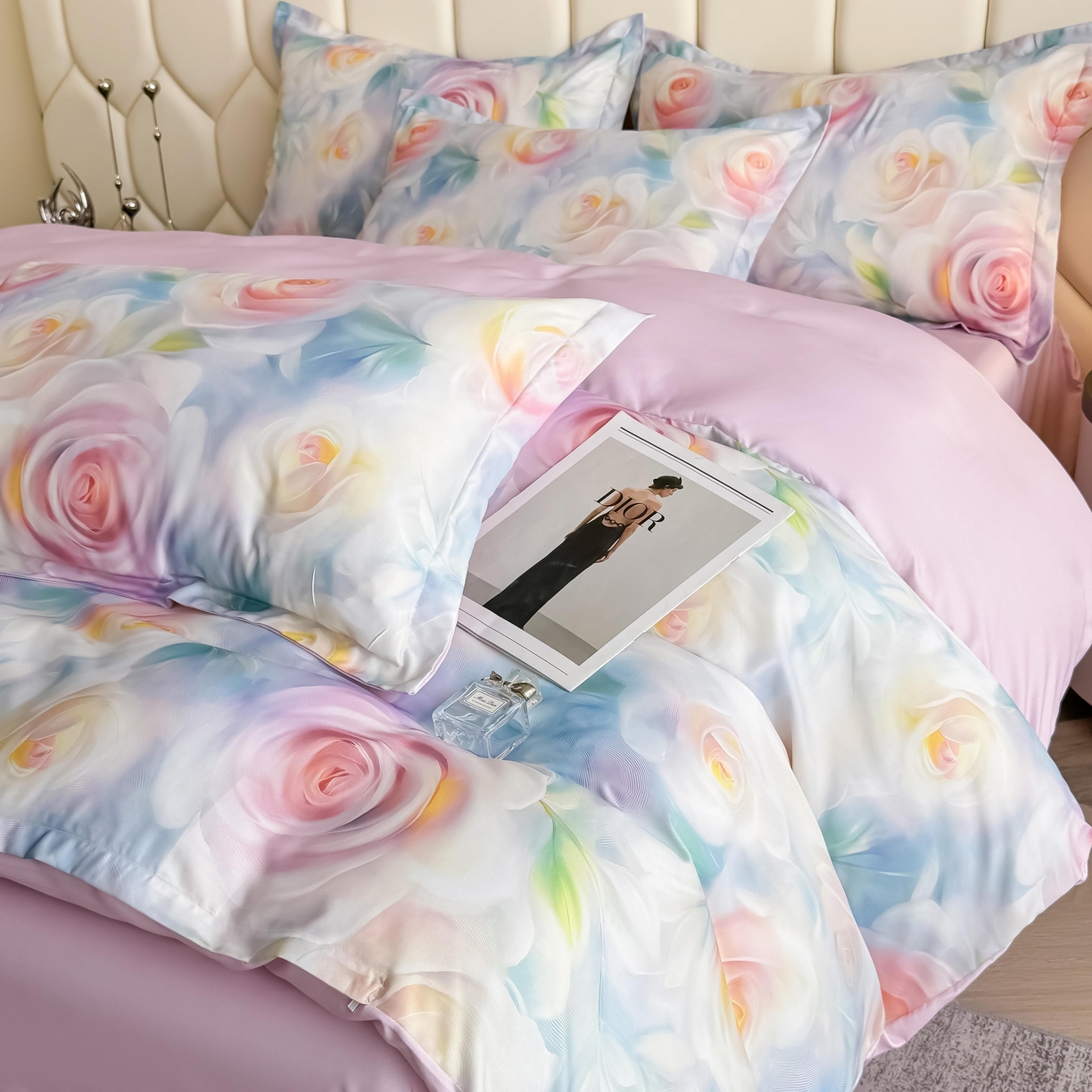 91家纺网 家纺一手货源 找家纺 优纤家纺 2025新款水洗真丝四件套粉红佳人