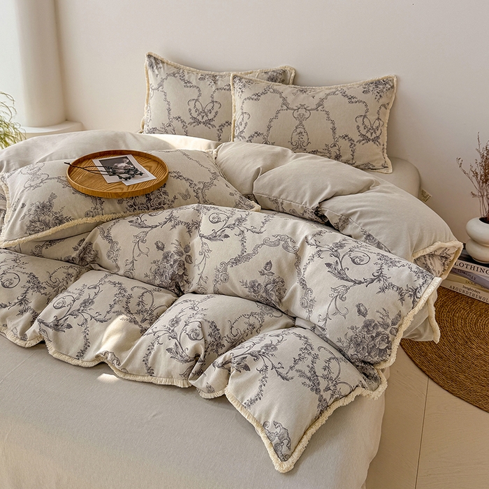 91家纺网 家纺一手货源 找家纺 竹合家纺 2026高克重流苏色织亚麻复古侘寂风小布袋四件套（零售价格不可低于148元） 流苏雨露麻-如梦令