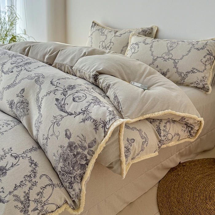 91家纺网 家纺一手货源 找家纺 竹合家纺 2026高克重流苏色织亚麻复古侘寂风小布袋四件套（零售价格不可低于148元） 流苏雨露麻-如梦令