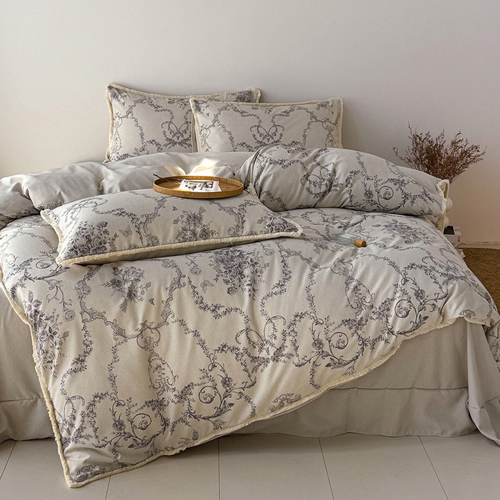 91家纺网 家纺一手货源 找家纺 竹合家纺 2026高克重流苏色织亚麻复古侘寂风小布袋四件套（零售价格不可低于148元） 流苏雨露麻-如梦令