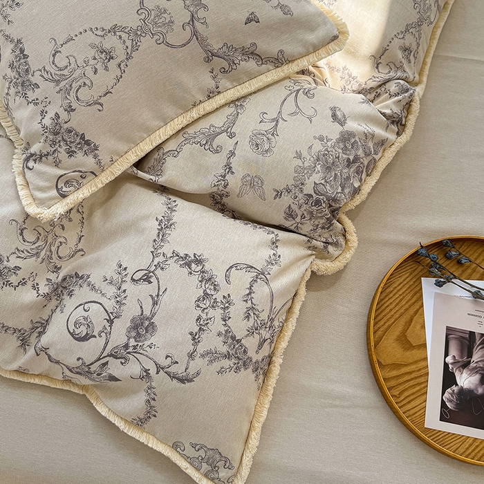 91家纺网 家纺一手货源 找家纺 竹合家纺 2026高克重流苏色织亚麻复古侘寂风小布袋四件套（零售价格不可低于148元） 流苏雨露麻-如梦令