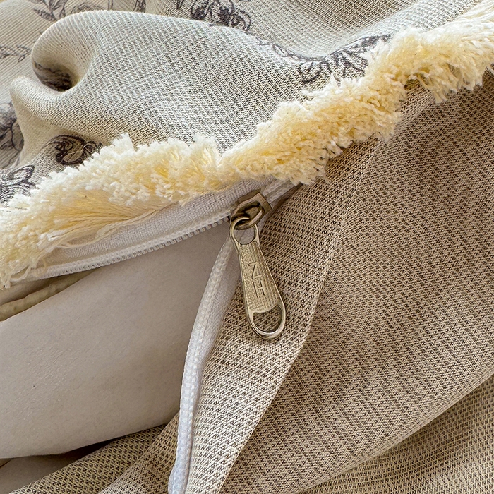 91家纺网 家纺一手货源 找家纺 竹合家纺 2026高克重流苏色织亚麻复古侘寂风小布袋四件套（零售价格不可低于148元） 流苏雨露麻-如梦令