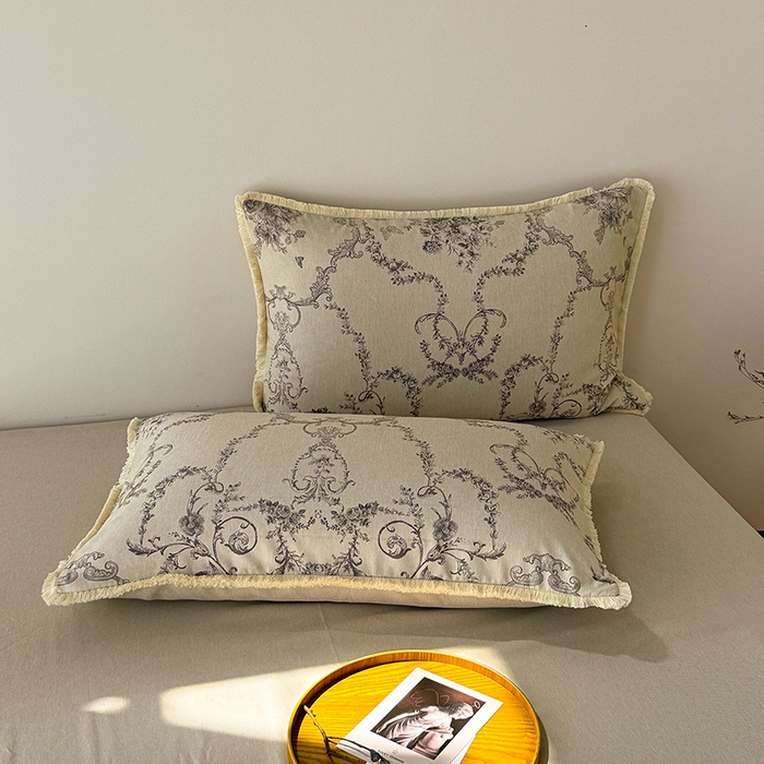 91家纺网 家纺一手货源 找家纺 竹合家纺 2026高克重流苏色织亚麻复古侘寂风小布袋四件套（零售价格不可低于148元） 流苏雨露麻-如梦令