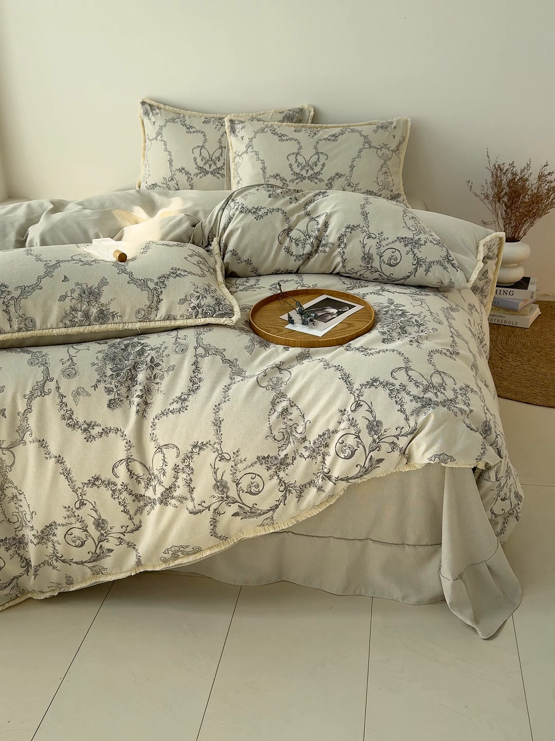 91家纺网 家纺一手货源 找家纺 竹合家纺 2026高克重流苏色织亚麻复古侘寂风小布袋四件套（零售价格不可低于148元） 流苏雨露麻-如梦令