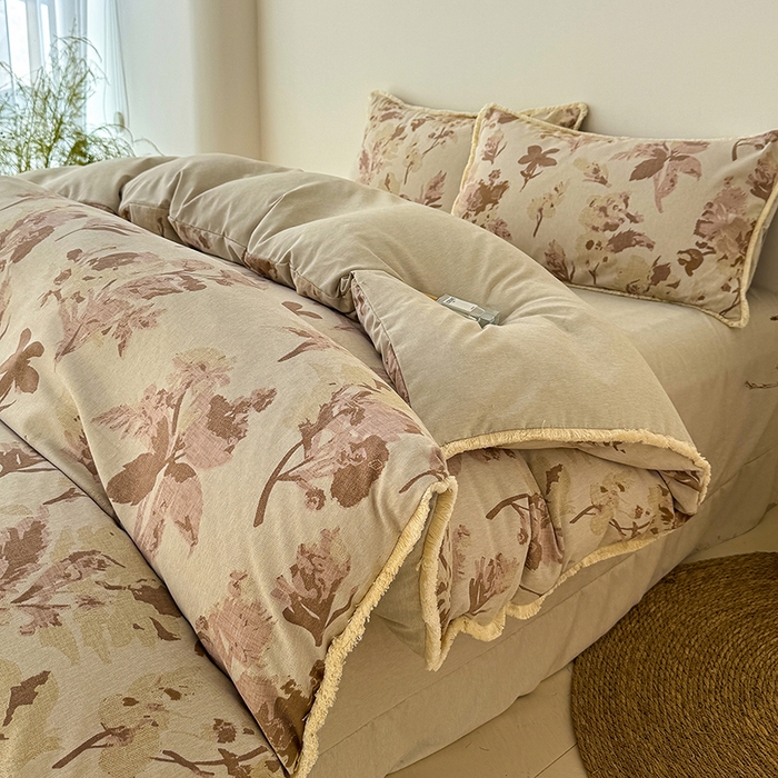 91家纺网 家纺一手货源 找家纺 竹合家纺 2026高克重流苏色织亚麻复古侘寂风小布袋四件套（零售价格不可低于148元） 流苏雨露麻-雪绒花