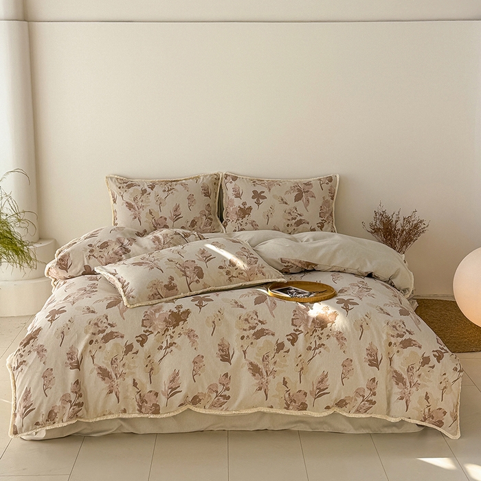 91家纺网 家纺一手货源 找家纺 竹合家纺 2026高克重流苏色织亚麻复古侘寂风小布袋四件套（零售价格不可低于148元） 流苏雨露麻-雪绒花